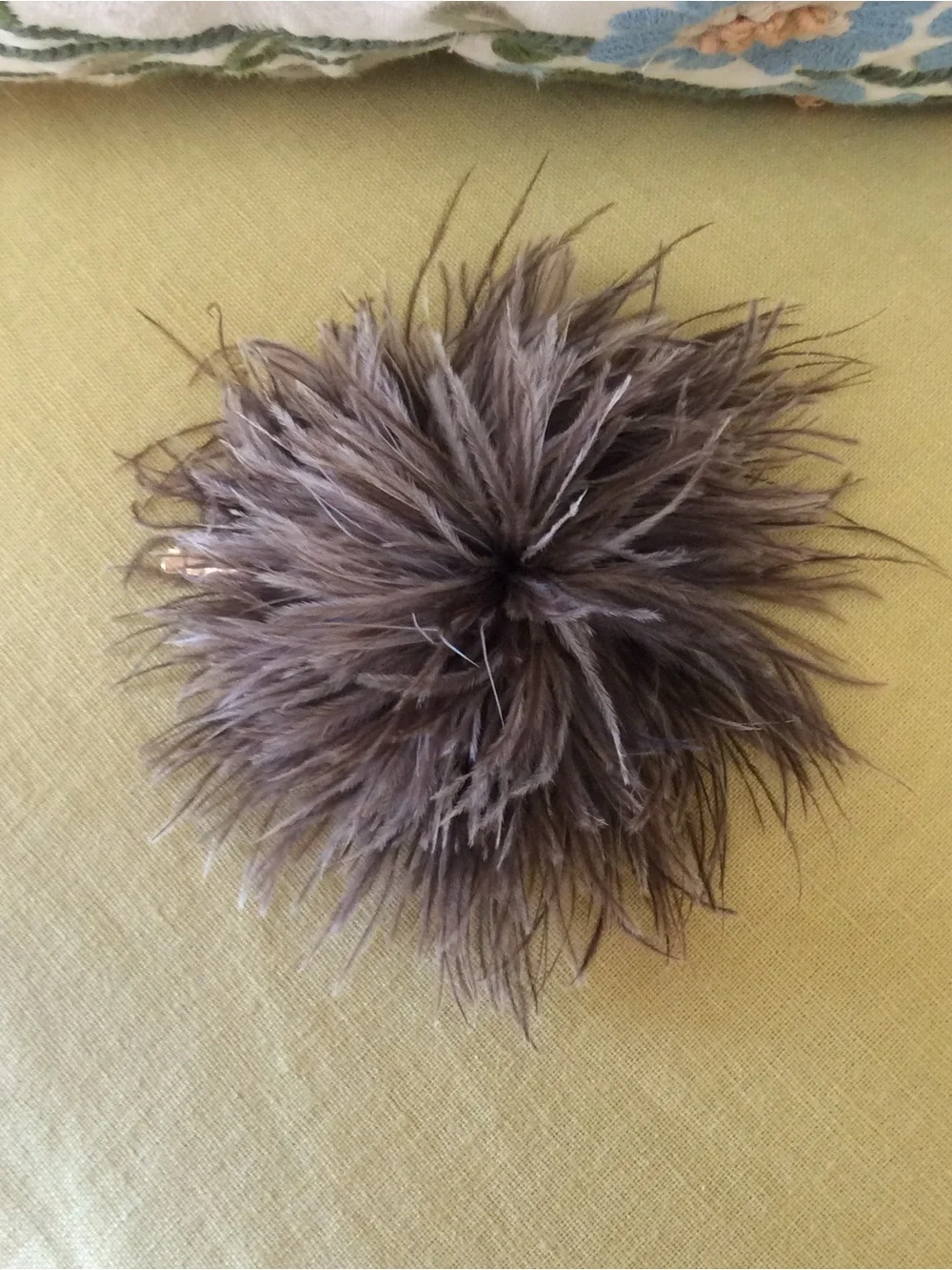 Anthropologie Ostrich Brown Faux Fur Pom Brooch Hair Scarf Accessory